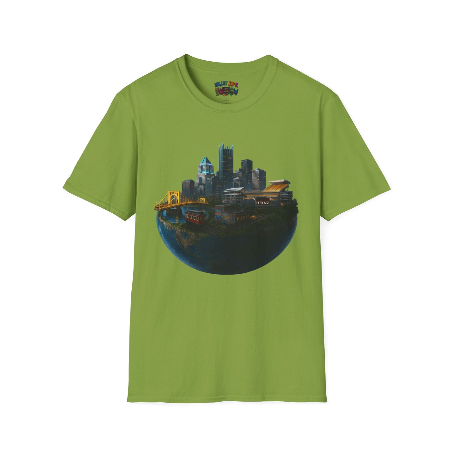 🌐 “Valley Worldz: Steel-City Sphere” Unisex Softstyle Tee 🌐