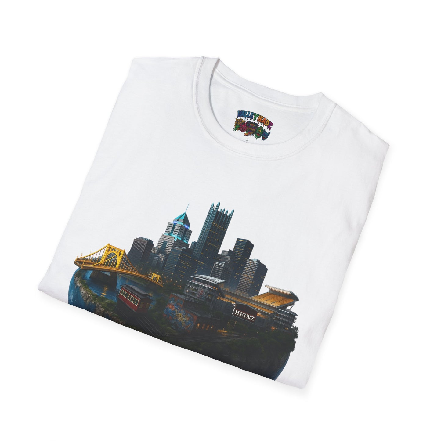 🌐 “Valley Worldz: Steel-City Sphere” Unisex Softstyle Tee 🌐