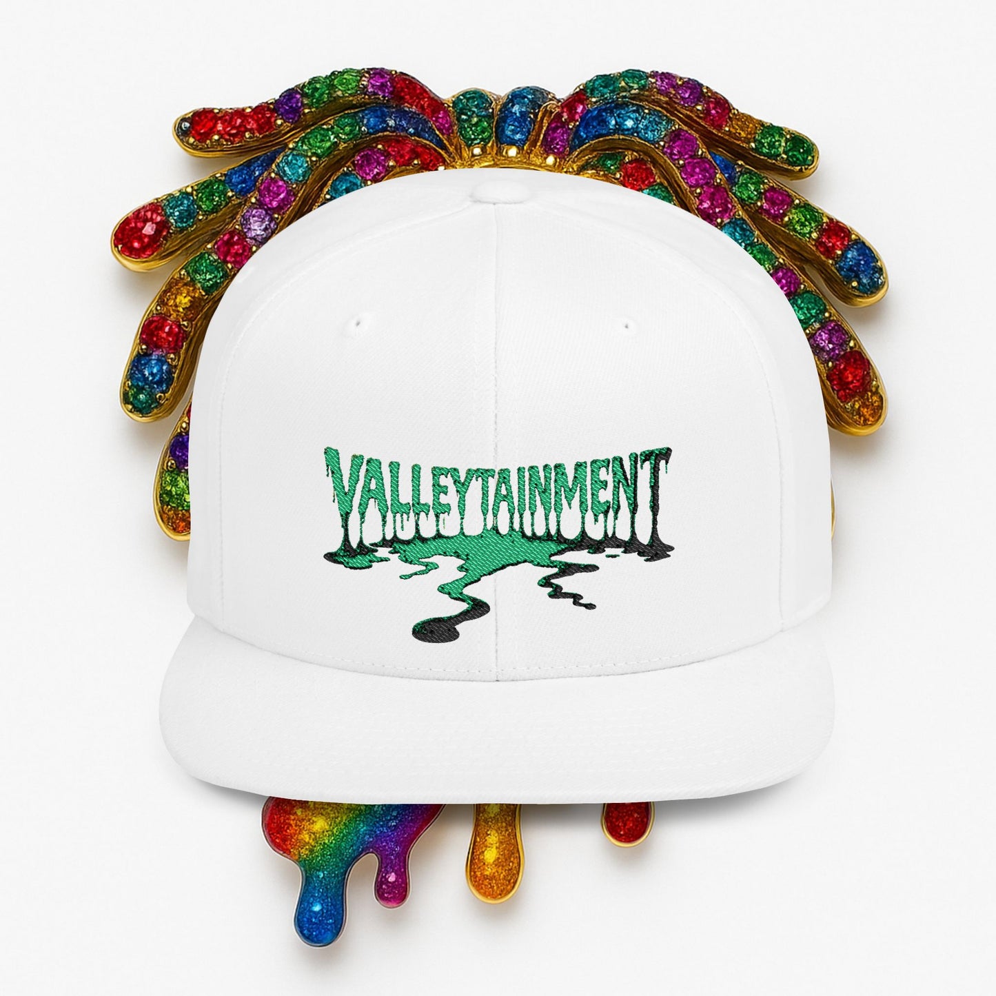 VALLEYTAINMENT™ “Rainbow Cyclops Drip” Flat-Bill Snapback | Valley Headz Streetwear