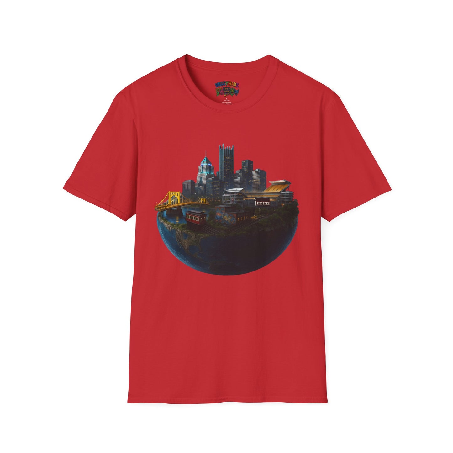 🌐 “Valley Worldz: Steel-City Sphere” Unisex Softstyle Tee 🌐
