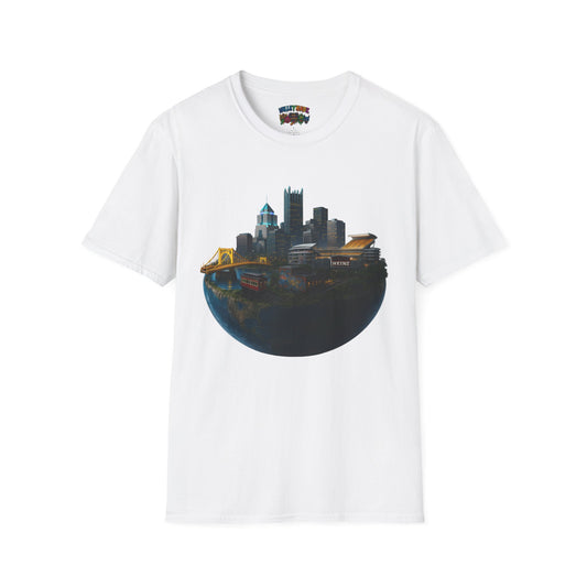 🌐 “Valley Worldz: Steel-City Sphere” Unisex Softstyle Tee 🌐