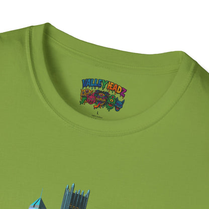 🌐 “Valley Worldz: Steel-City Sphere” Unisex Softstyle Tee 🌐